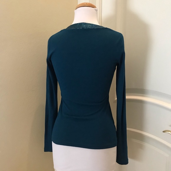 Nwot Express stretchy knit teal top with sequins - Picture 3 of 4